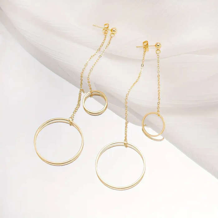 Double Ring Pendant with Long Chain Earrings