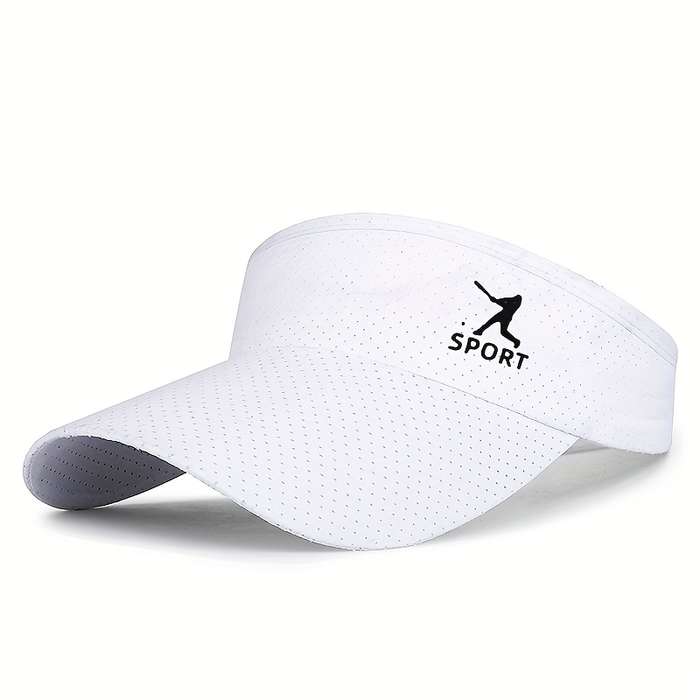 1pc Men's Quick-Dry Breathable Sports Cap White Polyester No-Top Duckbill Sun Hat with Adjustabl