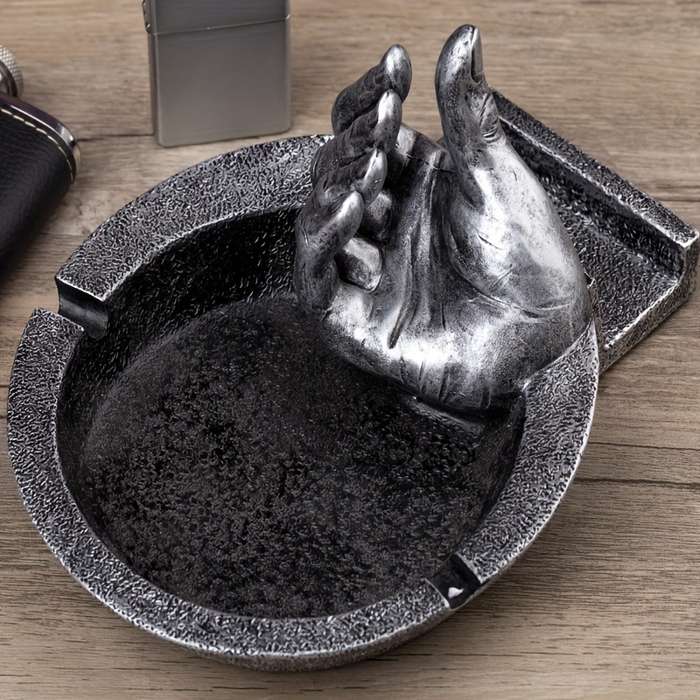 1pc Creative Finger Ashtray Phone Stand C Unique Retro Decor for Home or Office Golden Resin