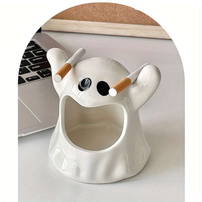 1pc Americana Style Ceramic Ghost Ashtray Irregular Shape Unique High-End Decorative Gift for Hom
