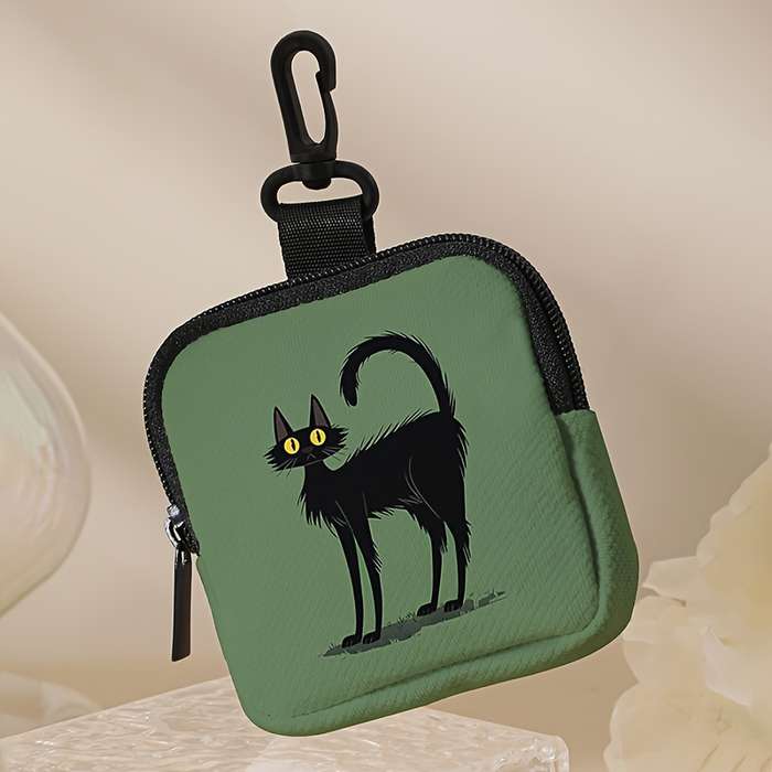 1pc Green Bottom Cat Print Coin Purse with Zipper and Buckle Multi-Purpose Storage Bag for Men