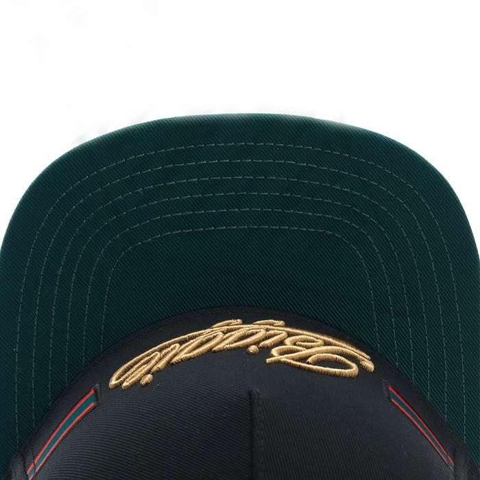 1pc Biggie Golden Embroidered Flat Brim Snapback Hat Adjustable Lightweight Black with Green