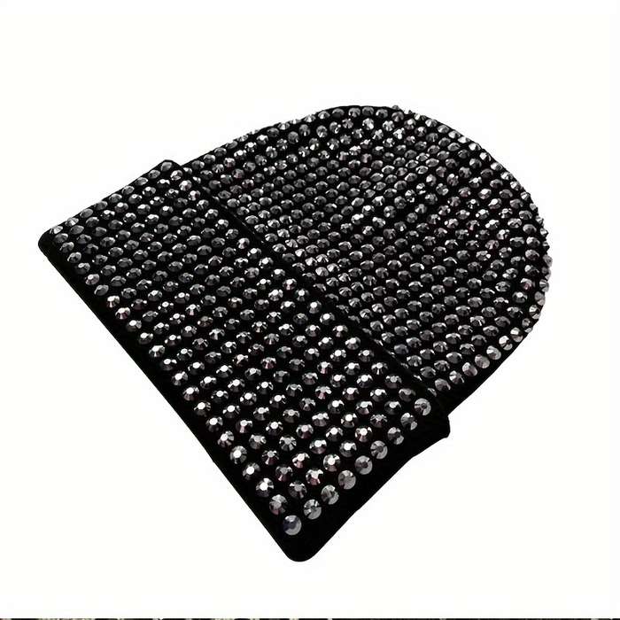 1pc Women'S Black Acrylic Beanie with Sparkling Rhinestones Stylish Double-Layer Knit Hat for Fal