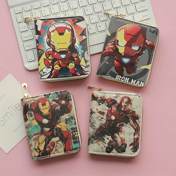 1pc Marvel Iron for Man Wallet Large Capacity Coin Purse with Multiple Compartments Zipper Closu