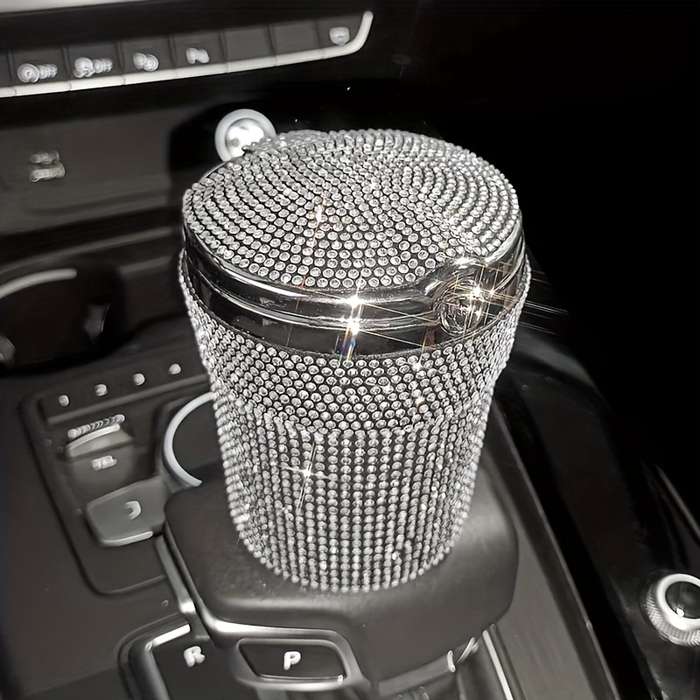 1pc JUNLAICHUANG Car Ashtray with Rhinestone Embellishments ABS Material Uncharged No Battery Re