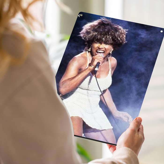 1pc 2D Flat  Tina Turner Wall Art Vibrant Stage Performance Metal Sign Pre-Drilled Holes W