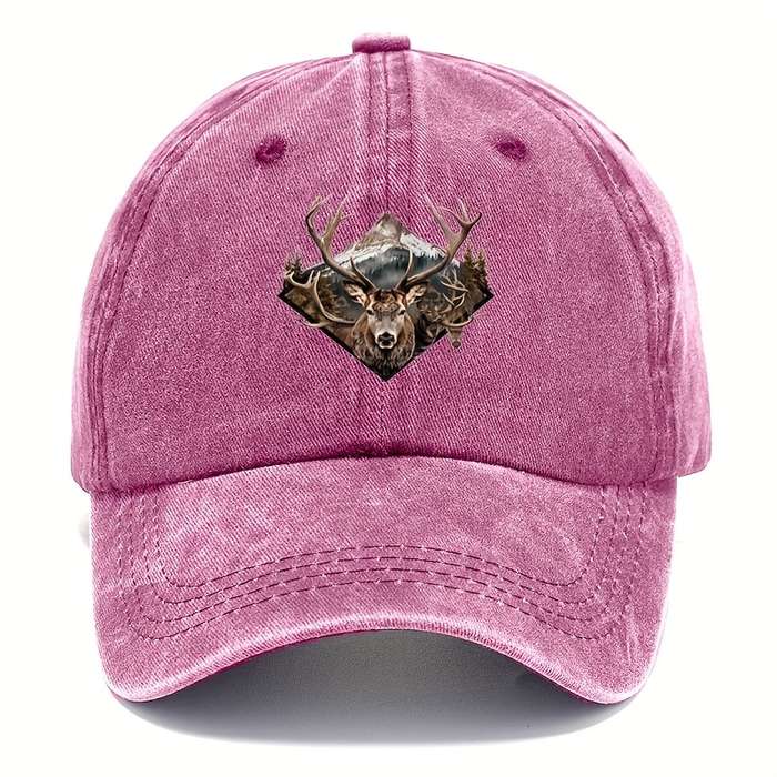1pc Vintage-Style Unisex Elk Baseball Cap Green Suede with Deer Head Design Adjustable Fit for O
