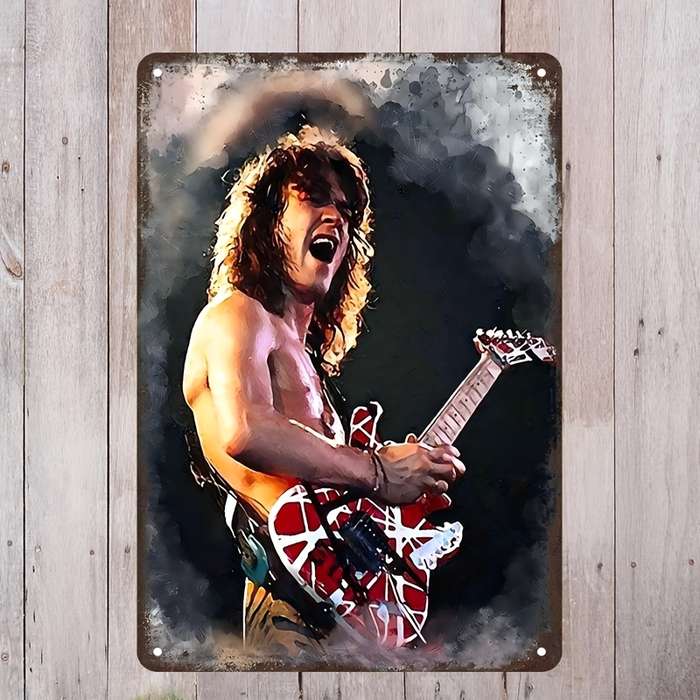 1pc Eddie Van Halen Rock Poster Vintage Metal Aluminum logo adorns Home Garage Bar Coffee Bar Garde