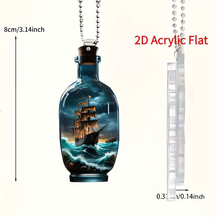 1pc 2D Flat   Acrylic Car Hanging Ornament Vintage Ship in Storm Design Perfect Holiday G