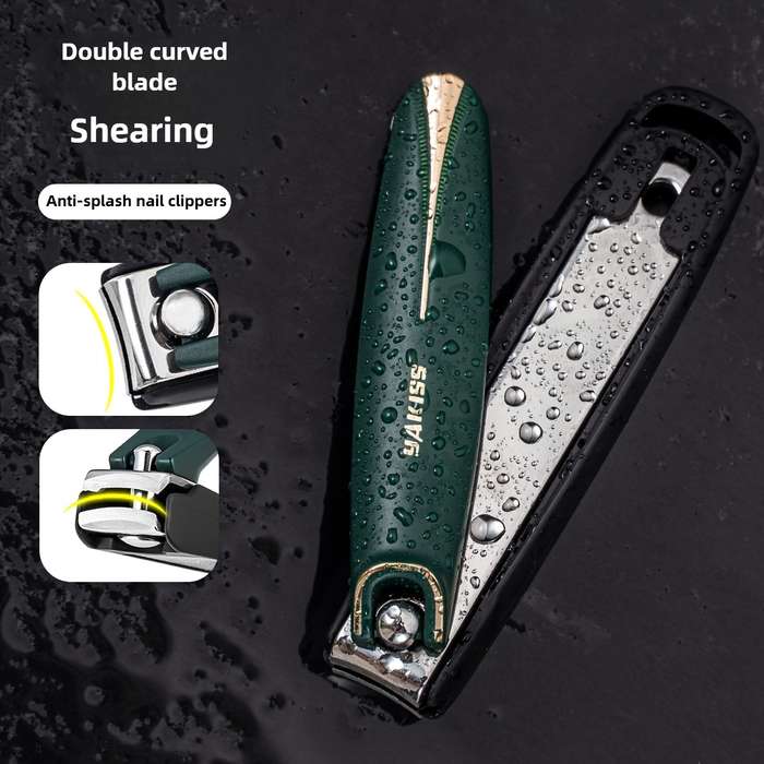 1pc Large Stainless Steel Nail Clippers Anti-Splash Portable Manicure Scissors with Concave Bl