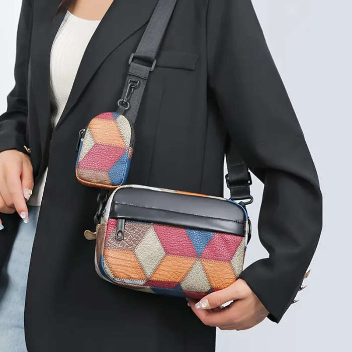1pc Colorblock Faux Leather Crossbody Bag for Women Retro Fashion Small Square