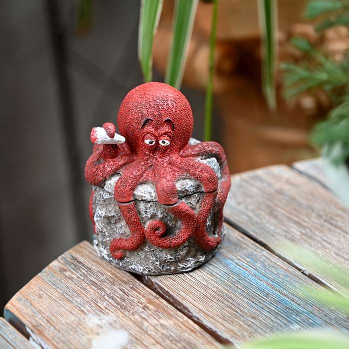 1pc Whimsical Octopus Statue with Lid Windproof Resin Ashtray for Indoor Outdoor Decor Perfect f