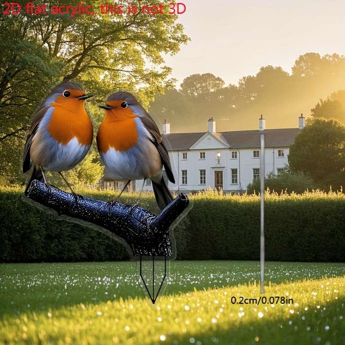 1pc 2D Flat   Robin Acrylic Garden Stake Sign Vibrant Orange Brown Bird Design Weather-Resi