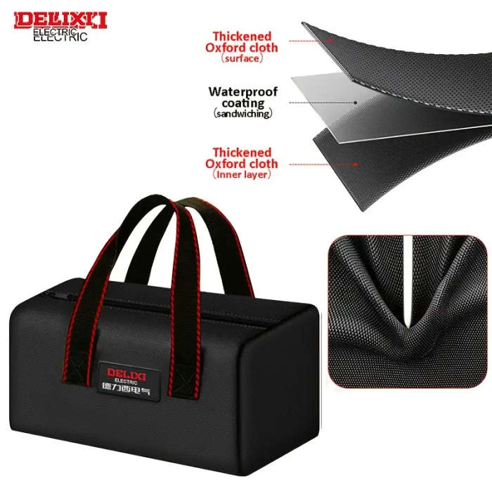 1pc Men's 9.5 Inch Tool Bag Black Oxford Cloth Organizer with Wide Mouth Zipper Large Capacity Porta
