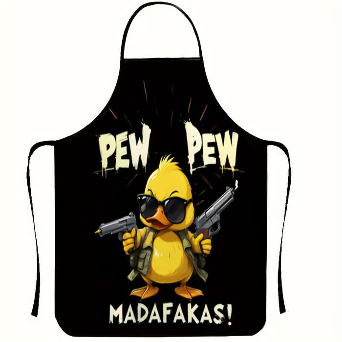 1pc One Men's Kitchen Apron with "PEW PEW" Letters and Cool Duck Pattern Humorous Style Kitc