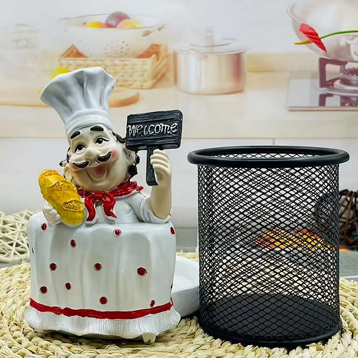 1pc Cartoon Chef Stainless Steel Towel Holder Polished Metal Kitchen Decor with Welcome Sign