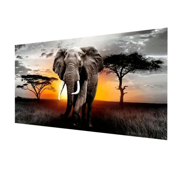 1pc 5D Diamond Art Painting Kit Sunrise Elephant Large Acrylic Full Drill Rhinestone Embroidery DIY