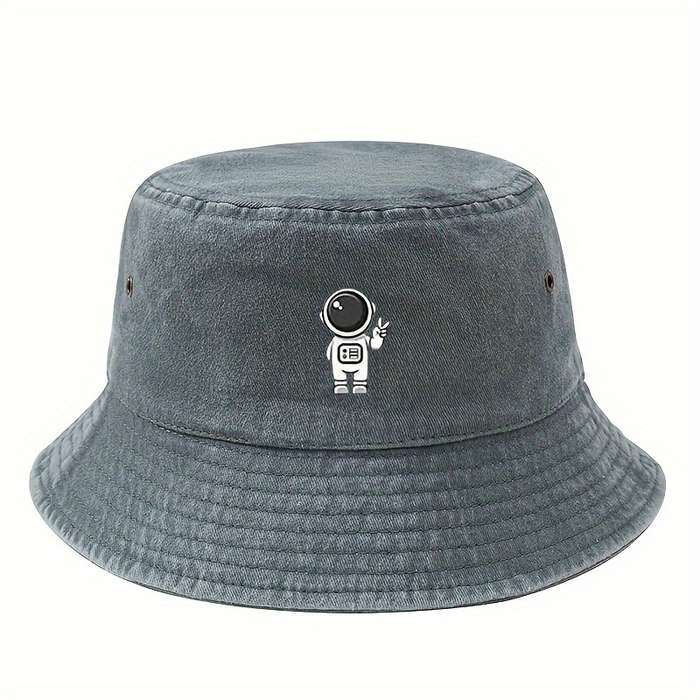 1pc MAKEFGE Men's Fashionable Astronaut Cartoon Bucket Hat Soft Top Sun Protection Casual Outdo