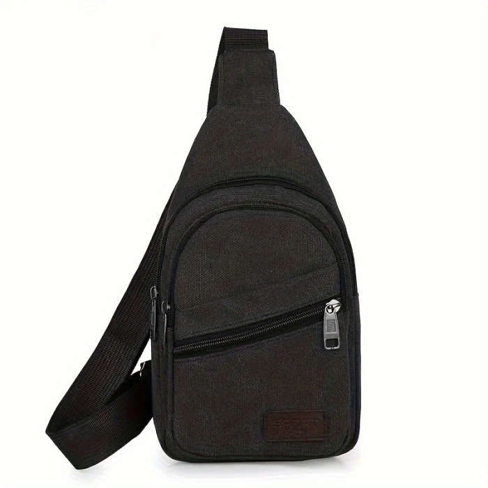 1pc Casual Canvas Men's Chest Bag Multipocket Sling Shoulder Pack with Zipper Closure for Travel Cas
