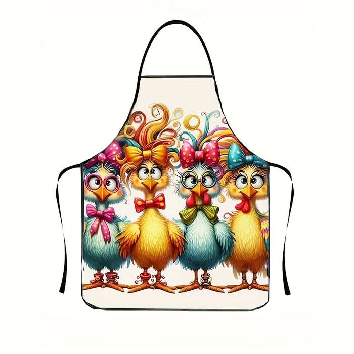 1pc Polyester Apron Colorful Curly Hair Chicken Pattern Woven 150g m? Weight for Cooking B