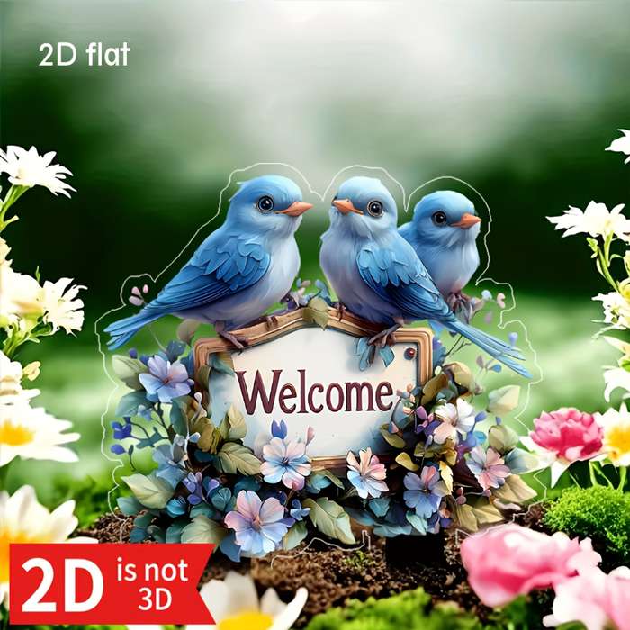 1pc 2D Flat  Charming Welcome Bird Garden Stake Durable Acrylic Waterproof Weatherproof Perfe