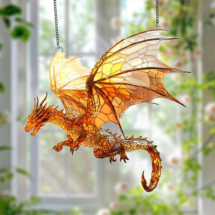 1pc 2D Flat  Flat Flying Dragon Sun Catcher 20.32cm x 20.32cm Acrylic Colorful Window Decoratio