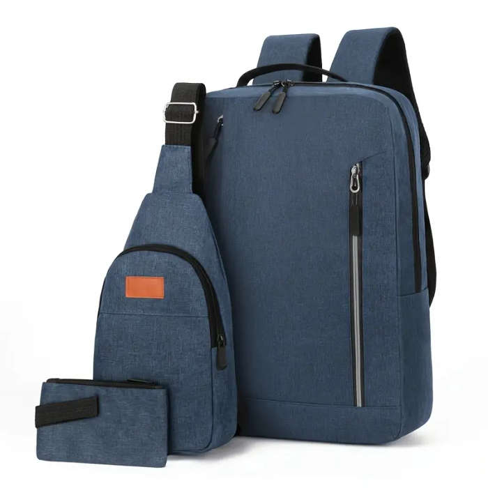 3pcs Set Stylish Nylon Travel Backpack with Adjustable Straps Large Capacity