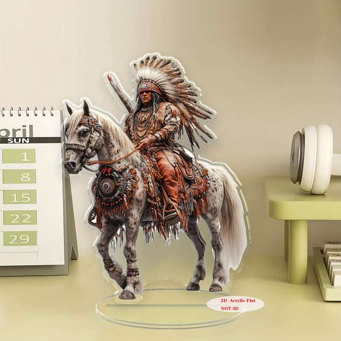 1pc 2D Flat   Bohemian Style Native American Chief  Acrylic Art Ornament Handcrafted Horseba