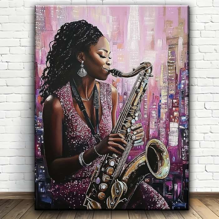 1pc Vibrant African American Saxophonist Jazz Art Print Modern Music Theme HD Poster with Urban B