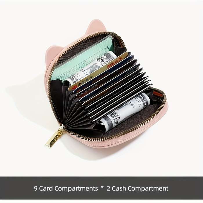1pc Girl's Wallet Card Holder Women's Mini Coin Purse with 2 Coin Compartments + 9 Card Slots Cute