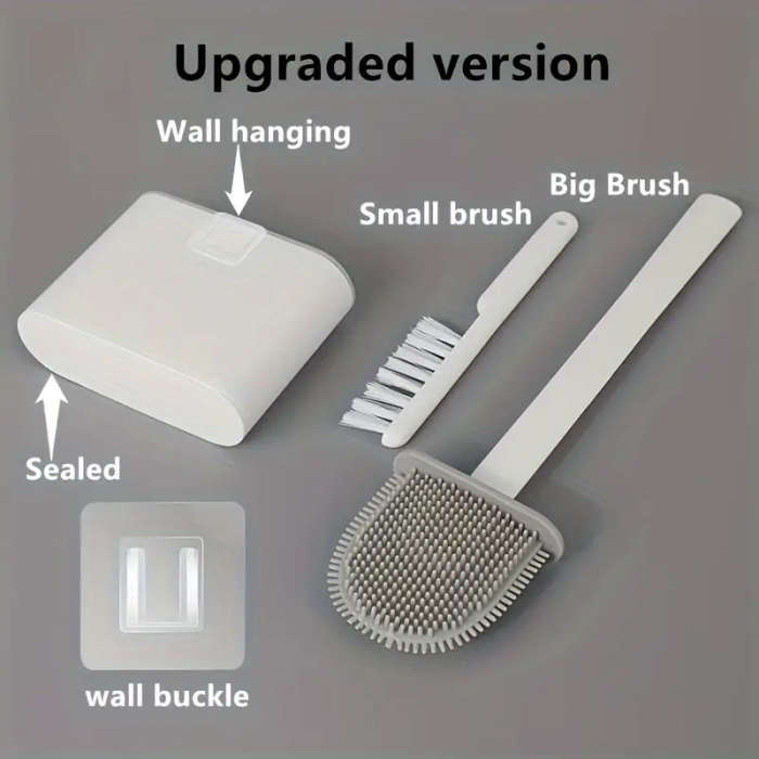 1 Set Of 2 Toilet Brushes And 1 Toilet Seat Wall-Mounted Toilet Brush Silicone Soft Toilet Brush Hea