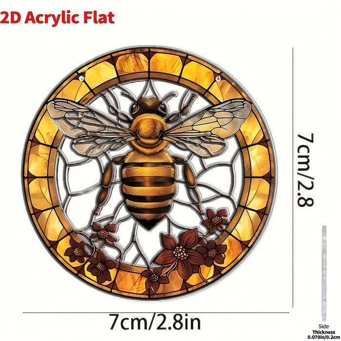 1pc 2D Flat  20.32x20.32 cm Bee Flower Stained Glass-Style Acrylic Suncatcher Vibrant Yellow