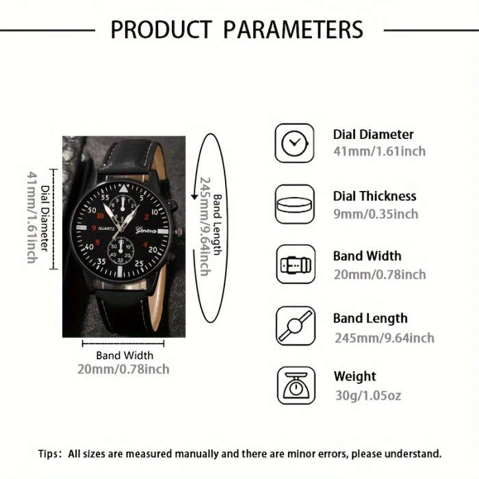 4pcs Fashion Quartz Watch Set with Faux Leather Strap Classic Bracelets Sporty Round Dial Zinc Alloy