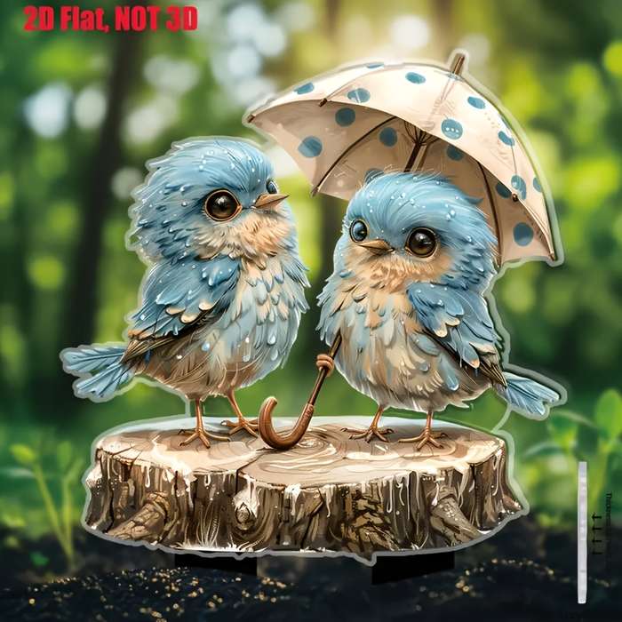 1pc 2D Flat  Bohemian-Style Crystal Bluebird Garden Stand  Acrylic Decorative Outdoor Piec