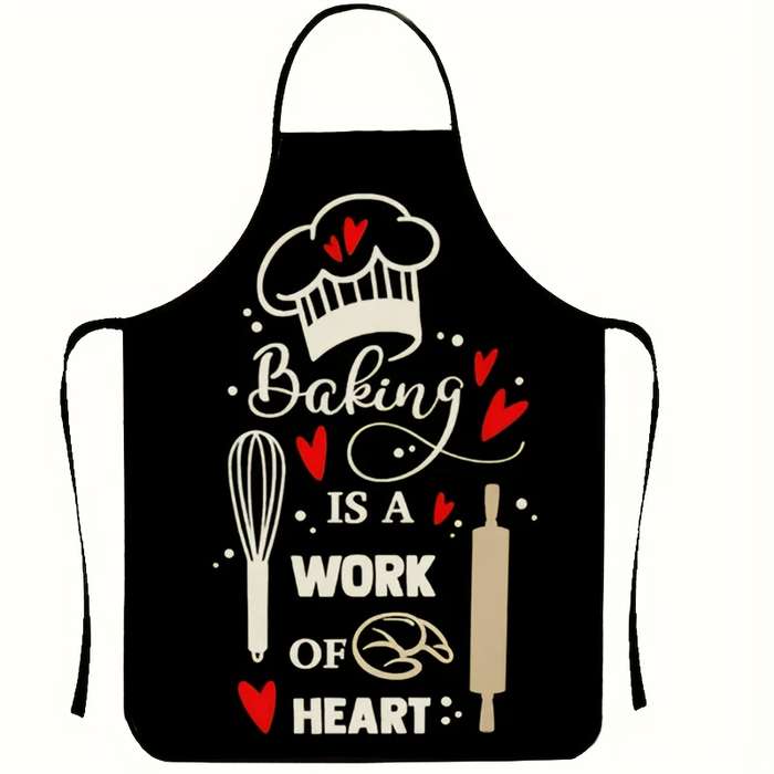 1pc "Baking Is A Work Of The Heart" Polyester Apron for Home Outdoor BBQ Party Cleaning with