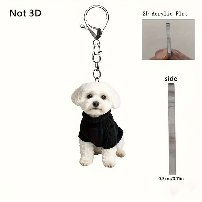 1pc 2D Flat  Acrylic Flat Bichon Frise Keychain Adorable Dog Sweater Design Perfect for Bags Car Key
