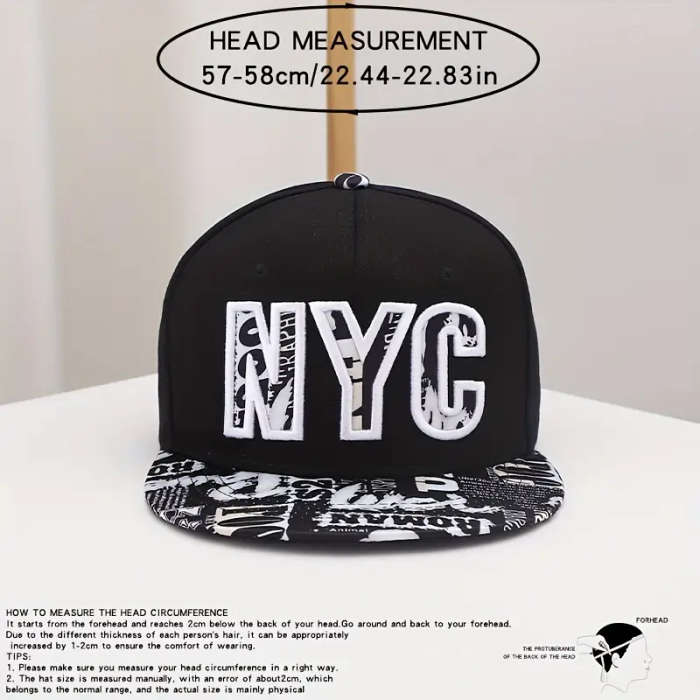 1pc Hat Men's Flat Brim Hat American Style Trendy Spring and Summer Black and White Flat Hat Hip Hop