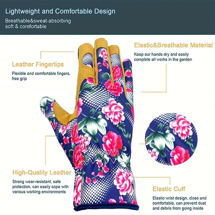 1 Pair Blue Red Rose Multi Purpose Work Gloves