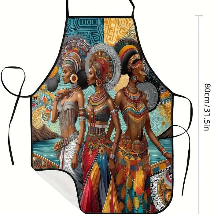 1pc African Women Print Apron Sleeveless Design Durable Woven Polyester 150gsm for Cooking