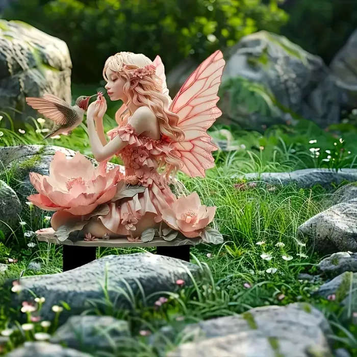 2D Flat Acrylic Fairy And Bird Garden Stake