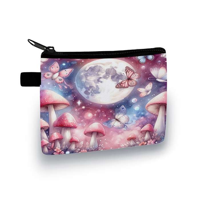 1pc Whimsical Moonlit Forest Pouch Lightweight Polyester Organizer with Mushrooms Butterflies