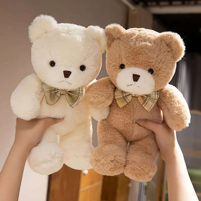30cm/11.81inch White Pink Cute Teddy Bear Plush Toy with Bowknot Ribbon Pink