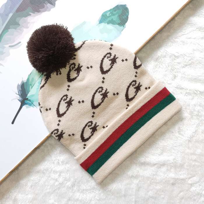 1pc Y2K Polyester Knit Beanie Double-Sided Patterned Striped Turn-Up with Pom-Pom Unisex Fash