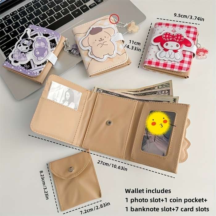 1pc For Kuromi Cartoon Tri-Fold Short Wallet RFID Blocking Student Card Holder Multifunctional Stor