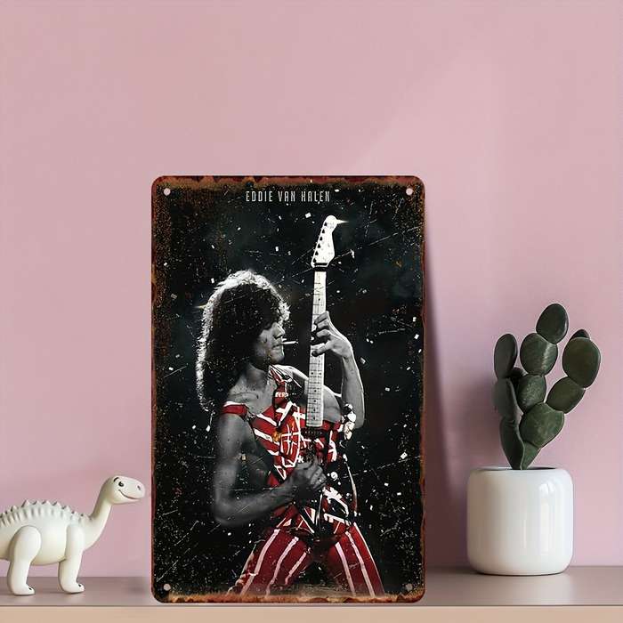 1pc Retro Eddie Van Halen Metal Tin Sign 20.32x30.48 cm Vintage Wall Art Decor Weather-Resistant