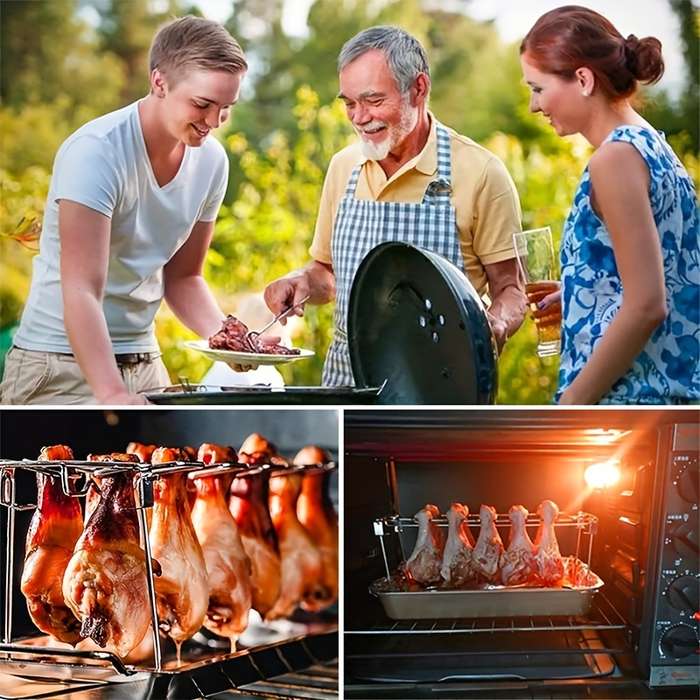 Stainless Steel Chicken Leg Wing Rack Foldable Vertical Roaster Stand for BBQ Smoker Oven
