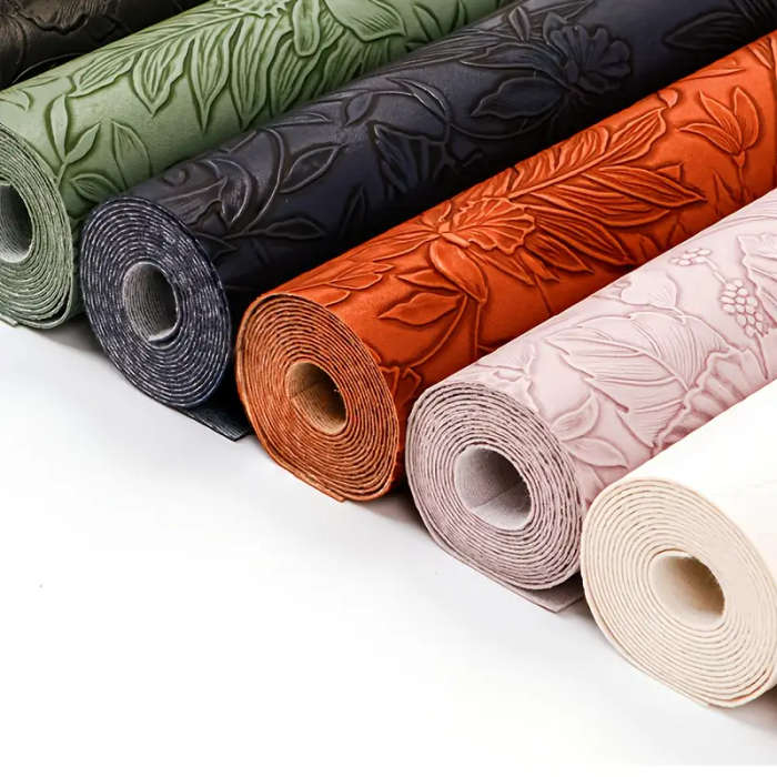 1 11.75 x 53.5 inch Leaf and Flower Embossed Faux Leather Fabric Roll Green