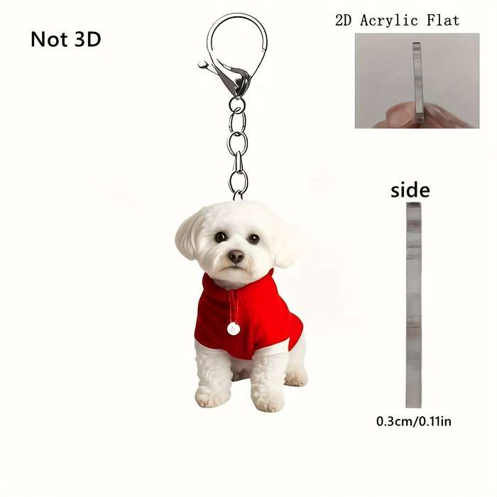 1pc 2D Flat  Acrylic Flat Bichon Frise Keychain Adorable Dog Sweater Design Perfect for Bags Car Key