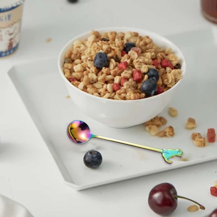 5pcs Stainless Steel Cute Mini Cat Spoons for Coffee Dessert Tea Sugar and Ice Cream Churn