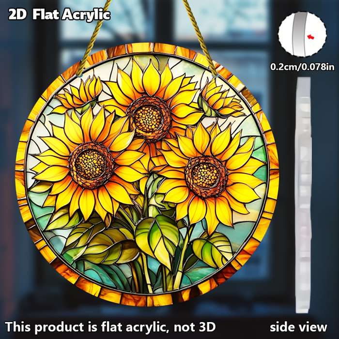 1pc 2D Flat   Sunflower Light Catcher20.32x20.32 cm round acrylic home window wall hang
